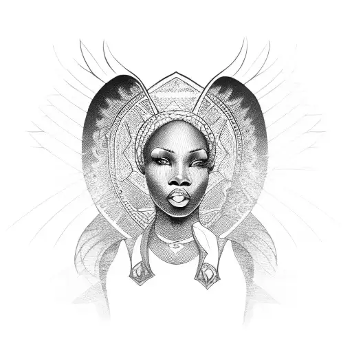 Black African Woman Angel  tattoo design idea