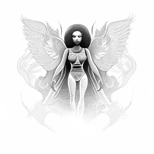 Black African Woman Angel  tattoo design idea