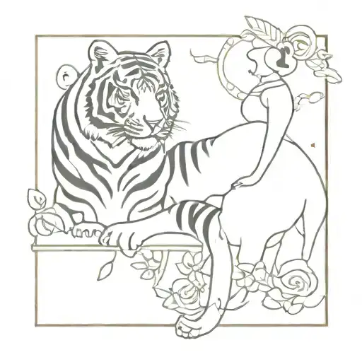 A party scene with psychedelic elements and a hidden tiger silhouette tattoo design idea