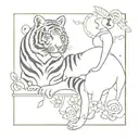 A party scene with psychedelic elements and a hidden tiger silhouette tattoo design idea