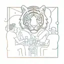 A party scene with psychedelic elements and a hidden tiger silhouette tattoo design idea