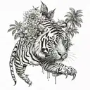 A party scene with psychedelic elements and a hidden tiger silhouette tattoo design idea