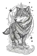 A wolf gracefully ice skating under the stars forming tattoo design idea