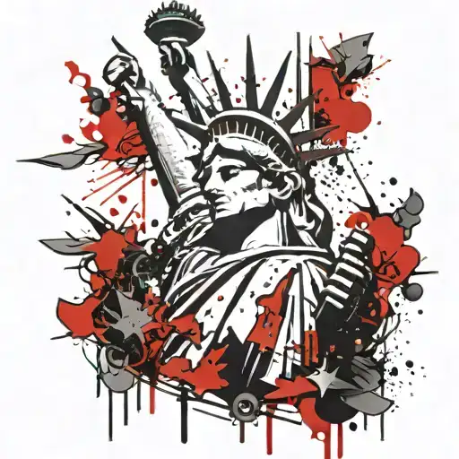 bleeding and broken statue of liberty instead of bones tattoo design idea