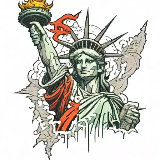 bleeding and broken statue of liberty instead of bones tattoo design idea