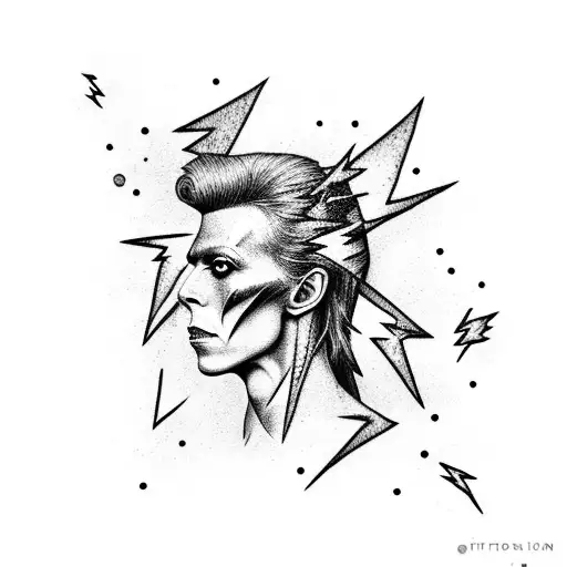 A dotwork tattoo of David Bowie's iconic lightning bolt with constellations inside tattoo design idea