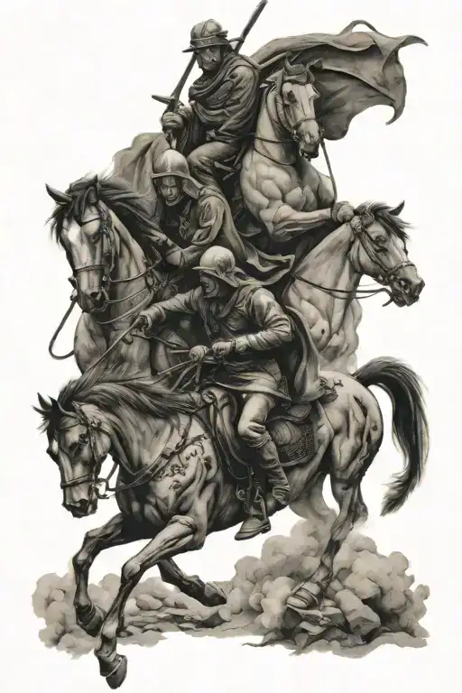 4 horsemen of the apocalypse:  Misery; Despair, Terror and Bewilderment  tattoo design idea