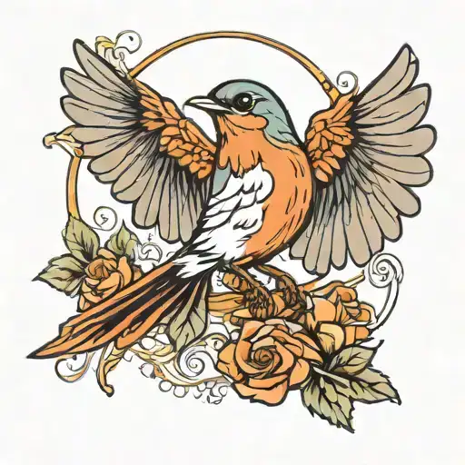 robin flying tattoo design idea
