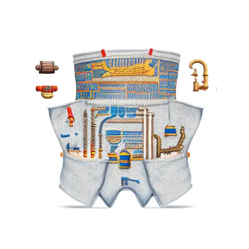 A plumber's toolbelt adorned with ancient Egyptian hieroglyphs tattoo design idea