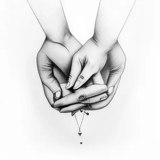 A minimalist silhouette of two hands holding each other, representing the everlasting love between you and your husband tattoo design idea