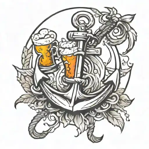 Anchor and beer and paddle  tattoo design idea