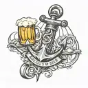 Anchor and beer and paddle  tattoo design idea