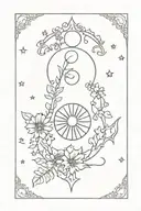 linework tarot card featuring sun moon and stars a triquetra and vines or flowers tattoo design idea