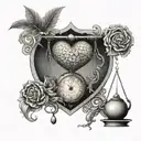 scales, with a realistic heart on one side and a brain on the other, symbolizing balance. Both elements should be equall tattoo design idea