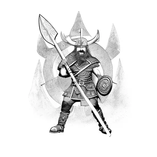 Viking warrior wielding a battle axe tattoo design idea