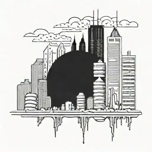 A skyline of a city with skyscrapers reaching towards the sky, representing ambition and success tattoo design idea