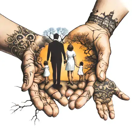 family holding hands tattoo design idea