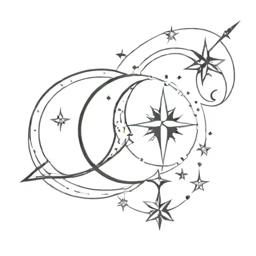 moon and star and Compass tattoo design idea