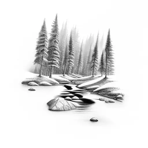 rainforest creek running through hills tattoo design idea