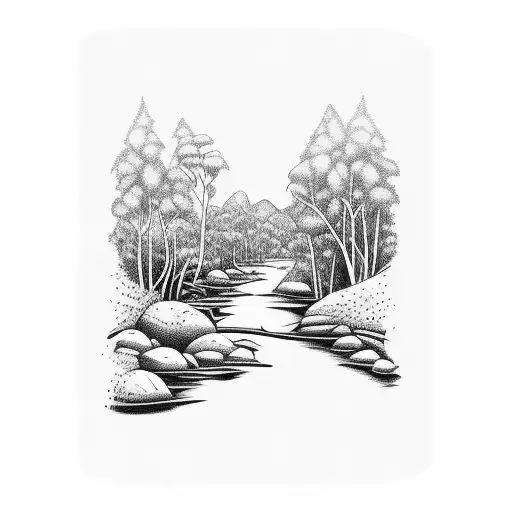 rainforest creek running through australian hills tattoo design idea