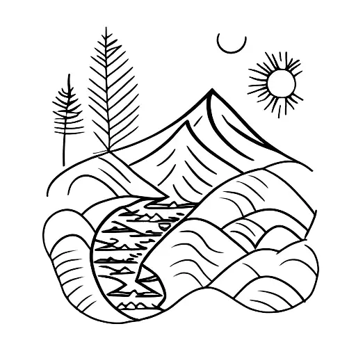 rainforest creek running through australian hills tattoo design idea