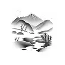 rainforest creek running through australian hills tattoo design idea