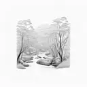 rainforest creek running through australian hills tattoo design idea