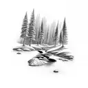 rainforest creek running through hills tattoo design idea