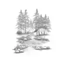 rainforest creek running through hills tattoo design idea