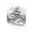 rainforest creek running through hills tattoo design idea