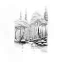 rainforest creek running through hills tattoo design idea