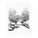 rainforest creek running through australian hills tattoo design idea