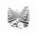 rainforest creek running through australian hills tattoo design idea