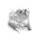 rainforest creek running through australian hills tattoo design idea