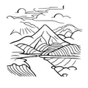 rainforest creek running through hills tattoo design idea