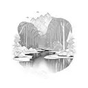 rainforest creek running through australian hills tattoo design idea
