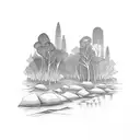 rainforest creek running through australian hills tattoo design idea
