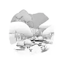 rainforest creek running through australian hills tattoo design idea