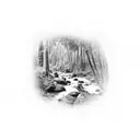 rainforest creek running through australian hills tattoo design idea