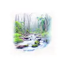 rainforest creek running through australian hills tattoo design idea