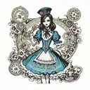 Alice: Madness Returns game main character in royal suit dress tattoo design idea