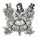 Alice: Madness Returns game main character in royal suit dress tattoo design idea