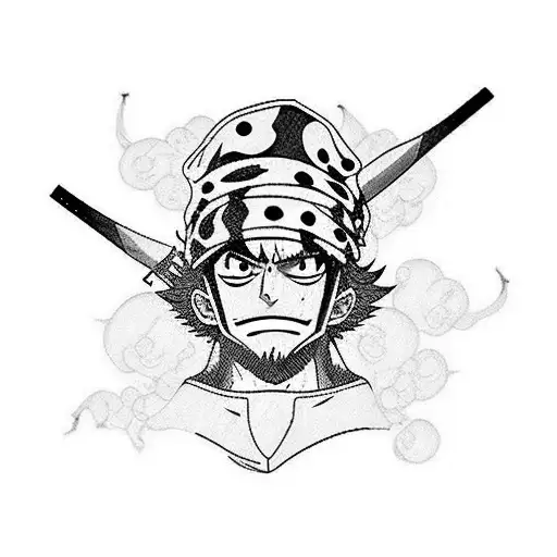 Tatuaje del estilo conceptual con los siguientes personajes: Trafalgar Law, robin y smoker de one piece separados tattoo design idea