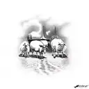 A group of farm animals jamming together in a band on a sailboat tattoo design idea