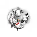 A group of farm animals jamming together in a band on a sailboat tattoo design idea