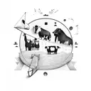 A group of farm animals jamming together in a band on a sailboat tattoo design idea