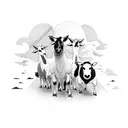 A group of farm animals jamming together in a band on a sailboat tattoo design idea