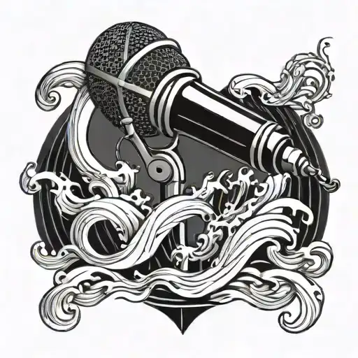 A microphone with waves crashing around it, symbolizing the client's connection to music and the ocean as a Navy sailor tattoo design idea