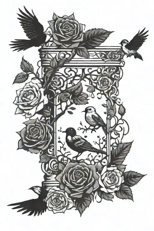 a sleeve containing a poison tree, a rose and birds tattoo design idea