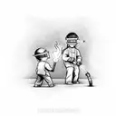 A realistic sketch of a father and child holding a welding torch together tattoo design idea